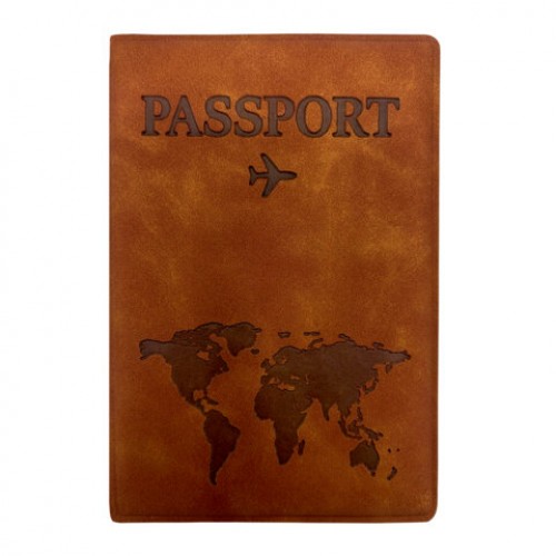 Обложка для паспорта Passport Map, мягкая экокожа, коричневая, STAFF, 238876