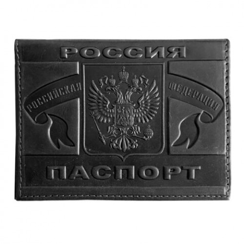 Обложка для паспорта натуральная кожа краст, герб РФ + ПАСПОРТ РОССИЯ, черная, BRAUBERG, 238209