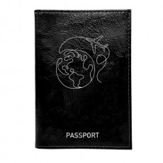 Обложка для паспорта натуральная кожа наплак, тиснение серебром Трафарет, черная, B