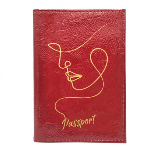 Обложка для паспорта натуральная кожа наплак, тиснение золотом Трафарет, красная, BRAUBERG, 238211