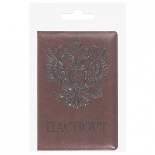 Обложка для паспорта STAFF, полиуретан под кожу, ГЕРБ, коричневая, 237604
