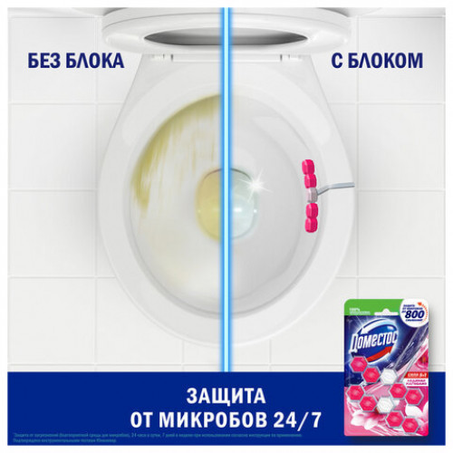 Блок туалетный подвесной твердый 2х55г ДОМЕСТОС Сила 5в1 Ледяная магнолия, ш/к 8763