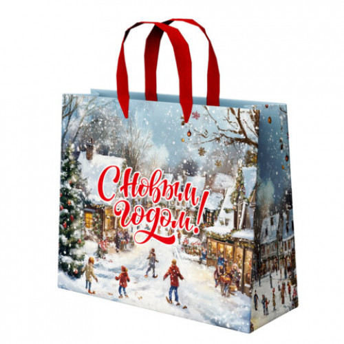 Пакет подарочный (1 шт.) новогодний 26х13х32 см Winter Wonderland, фольга, ассорти, ЗОЛОТАЯ СКАЗКА, 592443
