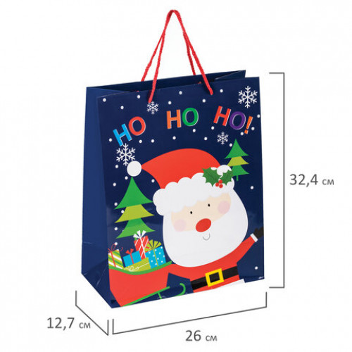Пакет подарочный новогодний 26x12,7x32,4 см, ЗОЛОТАЯ СКАЗКА Дед Мороз, ламинированный, 606567