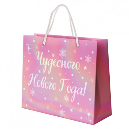 Пакет подарочный (1 шт.) новогодний, 26х13х32 см, Сияние, ГОЛОГРАФИЯ, ассорти 4 дизайна, ЗОЛОТАЯ СКАЗКА, 592426