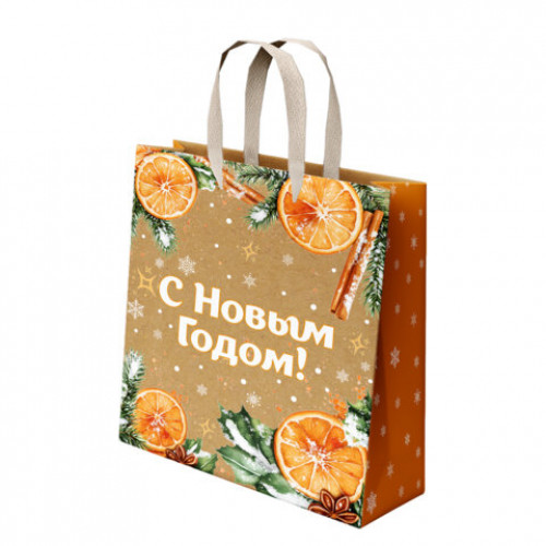 Пакет подарочный (1 шт.) новогодний, 18х10х23 см, Зимнее волшебство, крафт, ассорти, ЗОЛОТАЯ СКАЗКА, 592435