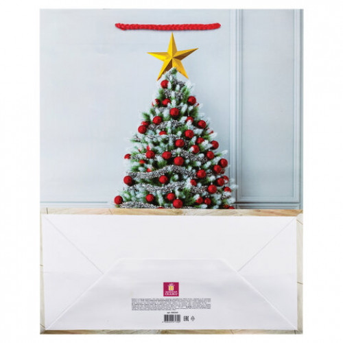 Пакет подарочный новогодний 26x12,7x32,4 см, ЗОЛОТАЯ СКАЗКА Ель и подарки, ламинированный, 606564