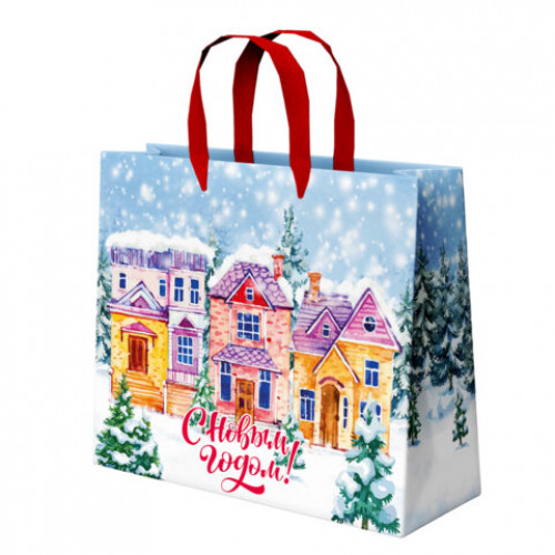 Пакет подарочный (1 шт.) новогодний 26х13х32 см Winter Wonderland, фольга, ассорти, ЗОЛОТАЯ СКАЗКА, 592443