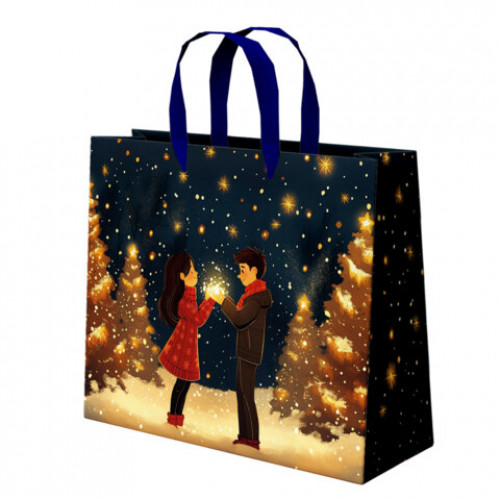 Пакет подарочный (1 шт.) новогодний, 26х13х32 см, Love story, фольга, ассорти, ЗОЛОТАЯ СКАЗКА, 592445