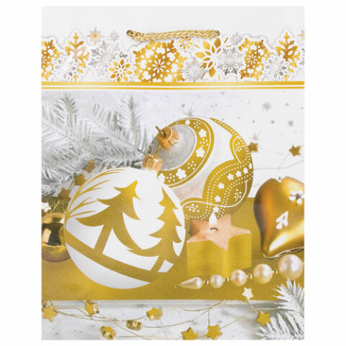 Пакет подарочный новогодний 17,8x9,8x22,9 см, ЗОЛОТАЯ СКАЗКА Золотые узоры, ламинированный, 606559