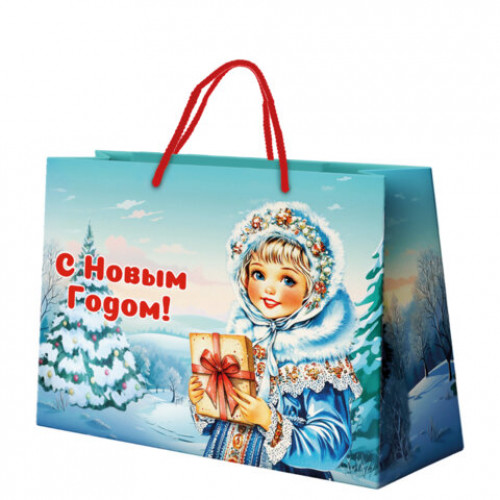 Пакет подарочный (1 шт.) новогодний, 27x11x20 см, Ретро Новый Год, ламинация, ассорти, ЗОЛОТАЯ СКАЗКА, 592440