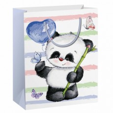 Пакет подарочный 26,5x12,7x33 см ЗОЛОТАЯ СКАЗКА Lovely Panda, глиттер, белый с голубым, 608241