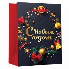 Пакет подарочный новогодний 11,4x6,4x14,6 см ЗОЛОТАЯ СКАЗКА New Year фольга, чёрный/красный, 608228