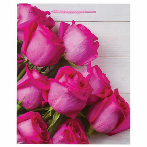 Пакет подарочный 26x12,7x32,4 см, ЗОЛОТАЯ СКАЗКА Розовые розы, ламинированный, 606582