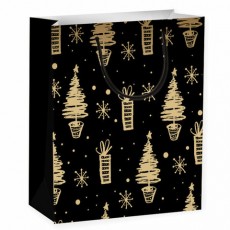 Пакет подарочный новогодний 26,5x12,7x33см ЗОЛОТАЯ СКАЗКА Black&Gold, фольга, чёрный, 608236