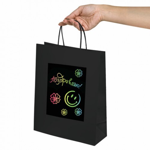 Пакет подарочный КОМПЛЕКТ 7 штук, 26x13x32 см, скретч-слой + стилус, Black Kraft, ЗОЛОТАЯ СКАЗКА, 591970