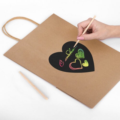 Пакет подарочный КОМПЛЕКТ 7 шт., 26x13x32 см, скретч-слой + стилус, Heart on Kraft, ЗОЛОТАЯ СКАЗКА, 591971