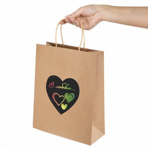 Пакет подарочный КОМПЛЕКТ 7 шт., 26x13x32 см, скретч-слой + стилус, Heart on Kraft, ЗОЛОТАЯ СКАЗКА, 591971