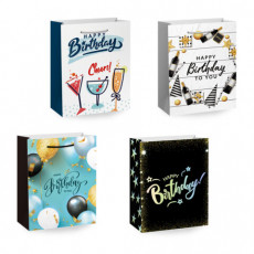 Пакет подарочный (1 штука) 18х10х23 см (M), Happy Birthday, ассорти, глиттер, фольга, ЗОЛОТАЯ СКАЗКА, 700806
