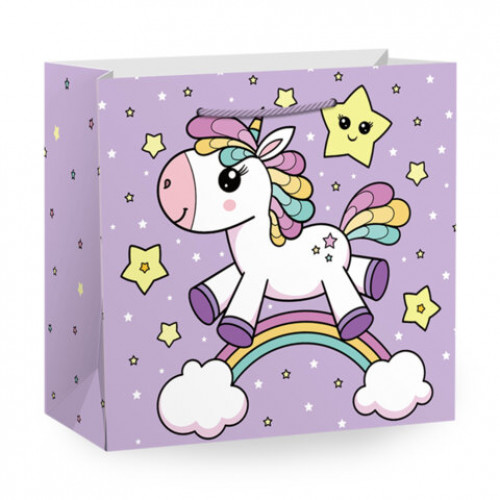 Пакет подарочный (1 штука) 20x12x25см Единорожка, с атласной лентой, ЗОЛОТАЯ СКАЗКА, 700858