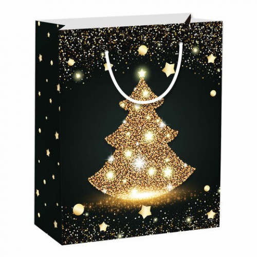 Пакет подарочный новогодний 26,5x12,7x33 см ЗОЛОТАЯ СКАЗКА Midnight Christmas Tree, глиттер, 608230