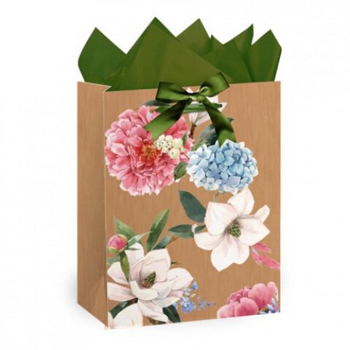 Пакет подарочный (1 штука) 18х10х23см (M) Flowers, ассорти, глиттер, c тишью, ЗОЛОТАЯ СКАЗКА, 700808