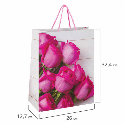 Пакет подарочный 26x12,7x32,4 см, ЗОЛОТАЯ СКАЗКА Розовые розы, ламинированный, 606582