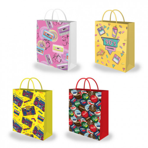 Пакет подарочный (1 штука) 26х13х32см (L) I Love 90th, ассорти, ламинированный, ЗОЛОТАЯ СКАЗКА, 700819