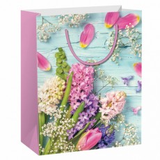Пакет подарочный 26,5x12,7x33 см ЗОЛОТАЯ СКАЗКА Spring Flowers, глиттер, розовый с голубым, 608247