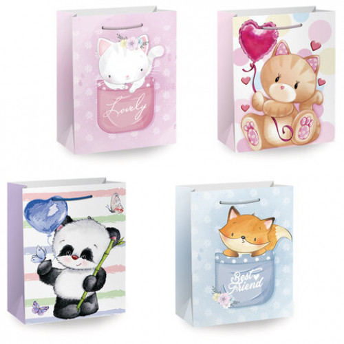 Пакет подарочный (1 штука) 26х13х32 см (L), Lovely Animals, ассорти, глиттер, ЗОЛОТАЯ СКАЗКА, 700816