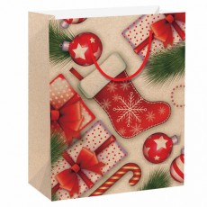Пакет подарочный новогодний 17,8x9,8x22,9 см ЗОЛОТАЯ СКАЗКА Christmas Kraft, глиттер, 608235