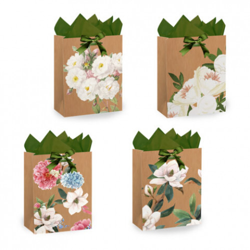 Пакет подарочный (1 штука) 18х10х23см (M) Flowers, ассорти, глиттер, c тишью, ЗОЛОТАЯ СКАЗКА, 700808
