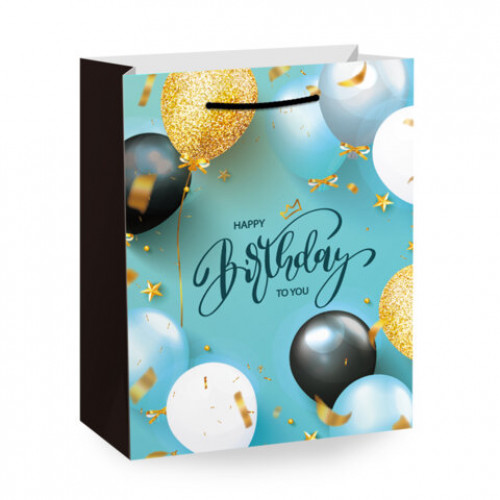 Пакет подарочный (1 штука) 18х10х23 см (M), Happy Birthday, ассорти, глиттер, фольга, ЗОЛОТАЯ СКАЗКА, 700806