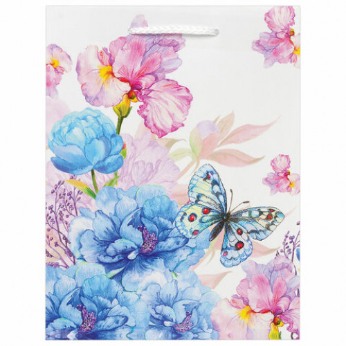 Пакет подарочный 17,8x9,8x22,9 см, ЗОЛОТАЯ СКАЗКА Бабочка на цветке, ламинированный, 606578