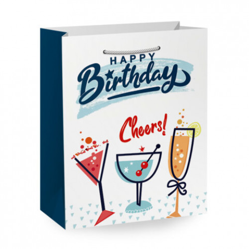 Пакет подарочный (1 штука) 18х10х23 см (M), Happy Birthday, ассорти, глиттер, фольга, ЗОЛОТАЯ СКАЗКА, 700806