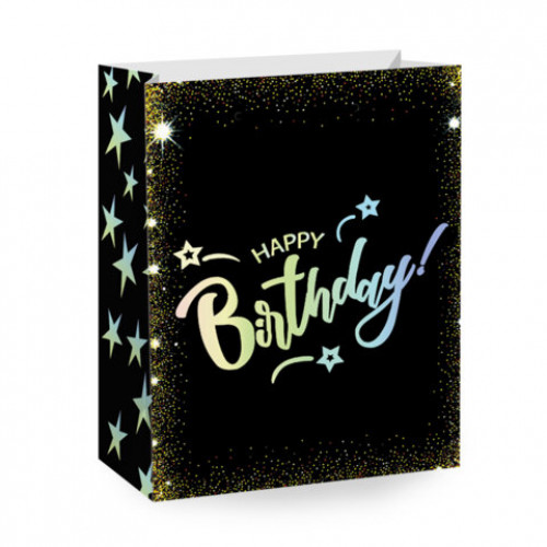 Пакет подарочный (1 штука) 18х10х23 см (M), Happy Birthday, ассорти, глиттер, фольга, ЗОЛОТАЯ СКАЗКА, 700806