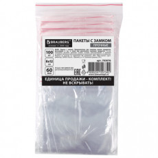 Пакеты ZIP LOCK зиплок ПРОЧНЫЕ, комплект 100 шт., 80х120 мм, ПВД, 60 мкм., BRAUBERG, 703076