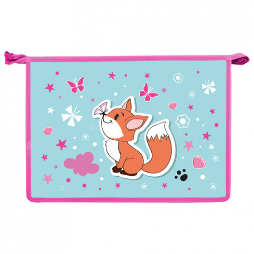 Папка для тетрадей ЮНЛАНДИЯ А4, 1 отделение, пластик, на молнии, Lovely Fox, 271451