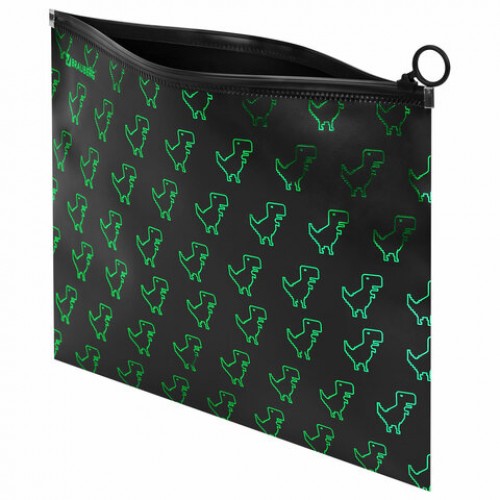 Папка для тетрадей BRAUBERG А4, 1 отделение, пластик, на zip-lock-молнии, Dino matrix, 272106