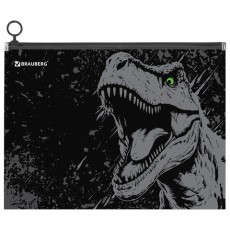 Папка для тетрадей BRAUBERG А4, 1 отделение, пластик, на zip-lock молнии, Scary dino, 273321