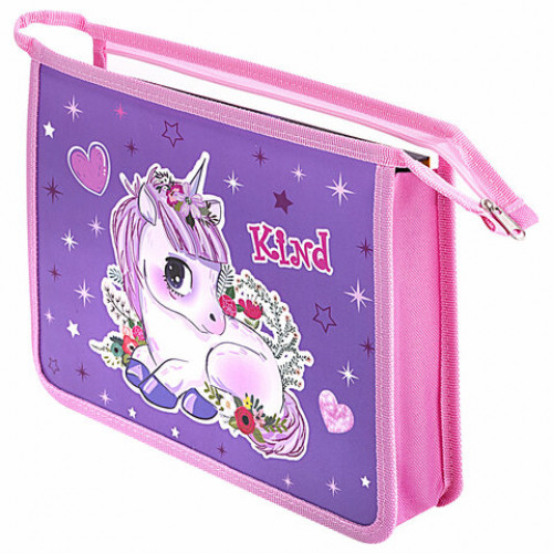 Папка для тетрадей ПИФАГОР А5, 1 отделение, пластик, на молнии, Happy Unicorn, 271495