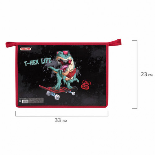 Папка для тетрадей ПИФАГОР А4, 1 отделение, картон/пластик, на молнии, T-Rex Life, 271439