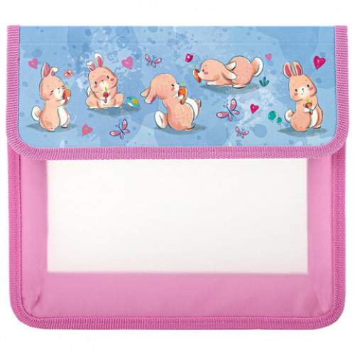 Папка для тетрадей ЮНЛАНДИЯ А5, пластик, 2 отделения, клапан на липучке, Bunnies, 270968
