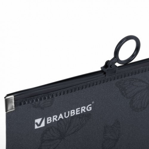 Папка для тетрадей BRAUBERG А4, 1 отделение, пластик, на zip-lock-молнии, Neon butterflies, 272103