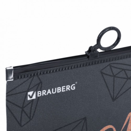 Папка для тетрадей BRAUBERG А4, 1 отделение, пластик, на zip-lock-молнии, Diamonds, 272104