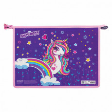 Папка для тетрадей ЮНЛАНДИЯ А4, 1 отделение, пластик, молния сверху, Rainbow unicorn, 228146