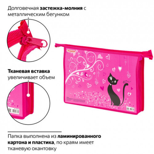 Папка для тетрадей ПИФАГОР А4, 1 отделение, картон, молния сверху, BLACK CAT, 229103