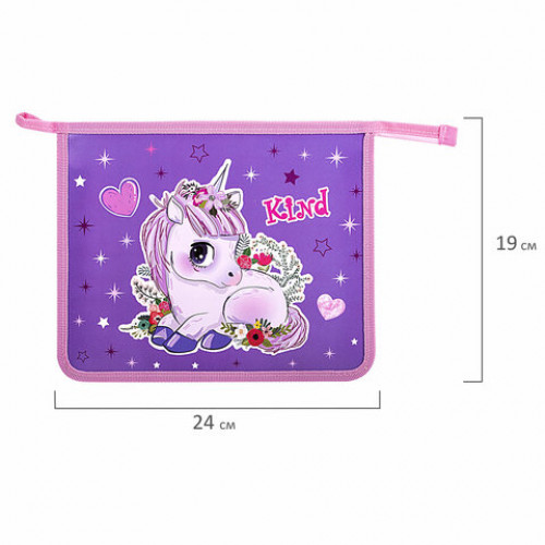 Папка для тетрадей ПИФАГОР А5, 1 отделение, пластик, на молнии, Happy Unicorn, 271495