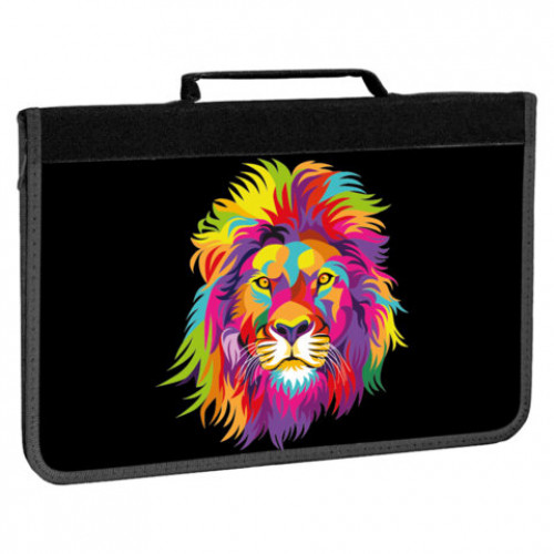 Папка для труда на молнии BRAUBERG А4 с ручкой, 1 отделение, органайзер, Colorful lion, 270993