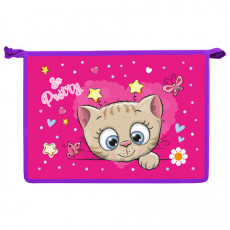 Папка для тетрадей ЮНЛАНДИЯ А4, 1 отделение, пластик, на молнии, Pretty Kitty, 271452